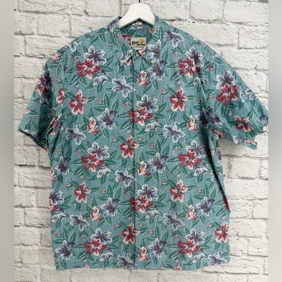 Reyn Spooner Banzai Biscus Button Front Floral Hawaiian Aloha Camp Shirt XL Blue - Picture 1 of 10